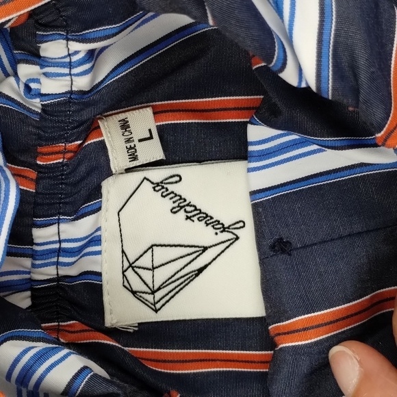 Janet Chung Blue Red White Striped Size Large Button down open shoulder - Picture 12 of 13